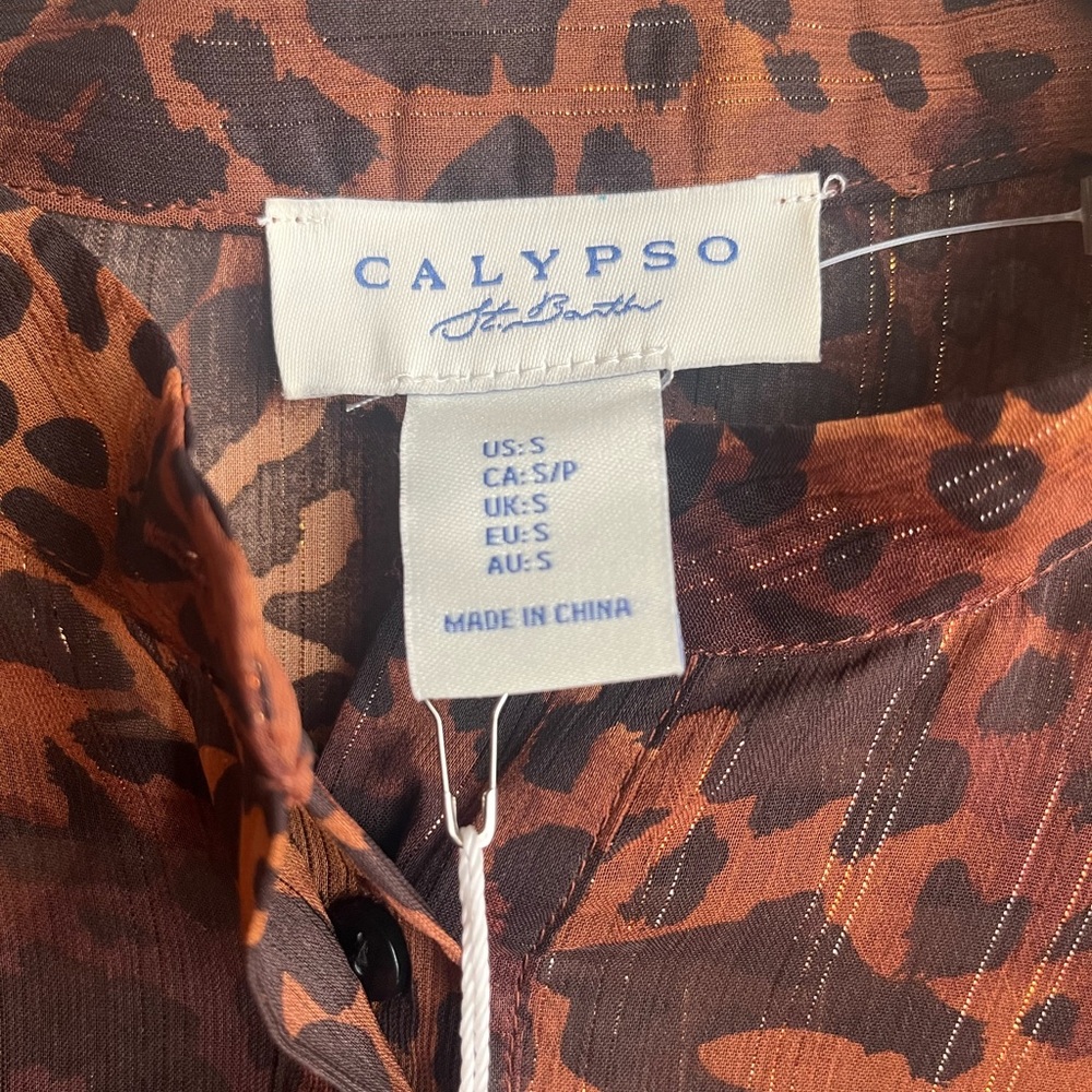 Calypso St. Barth Brown Leopard Print Blouse - Picture 4 of 4